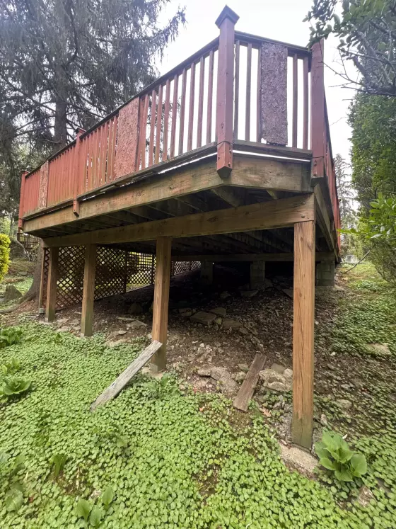 Raised section of the old deck on its original posts