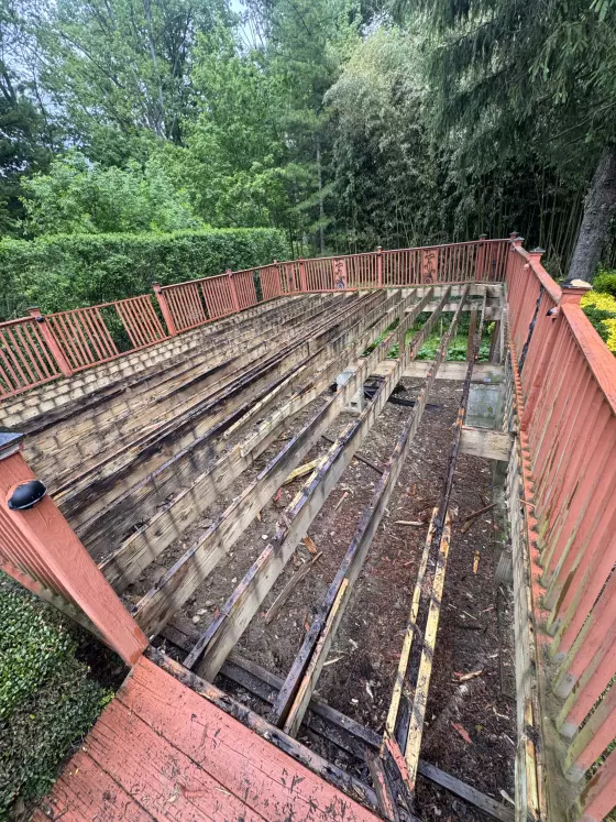 Old deck stripped down to its framing