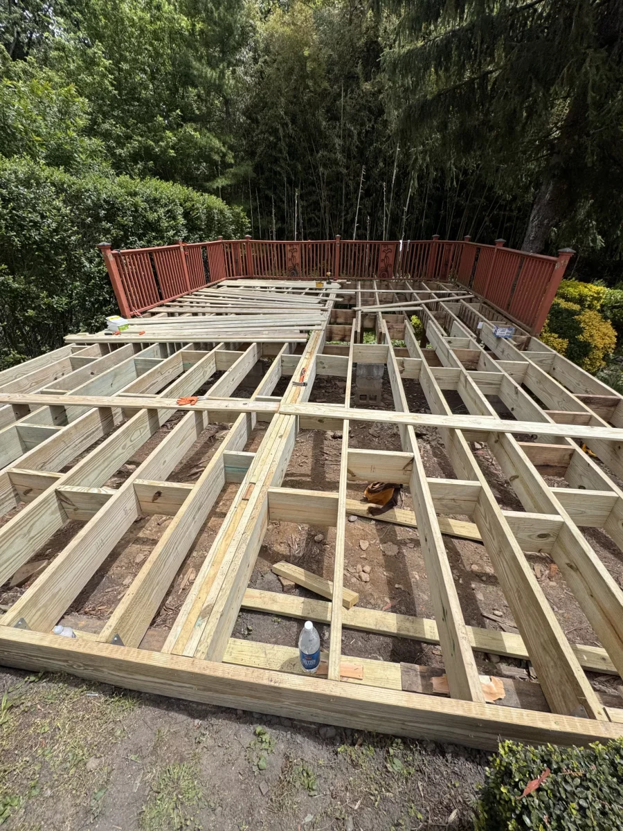 New pressure-treated framing for the deck