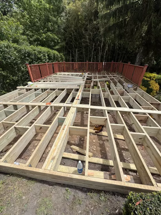 New pressure-treated framing for the deck