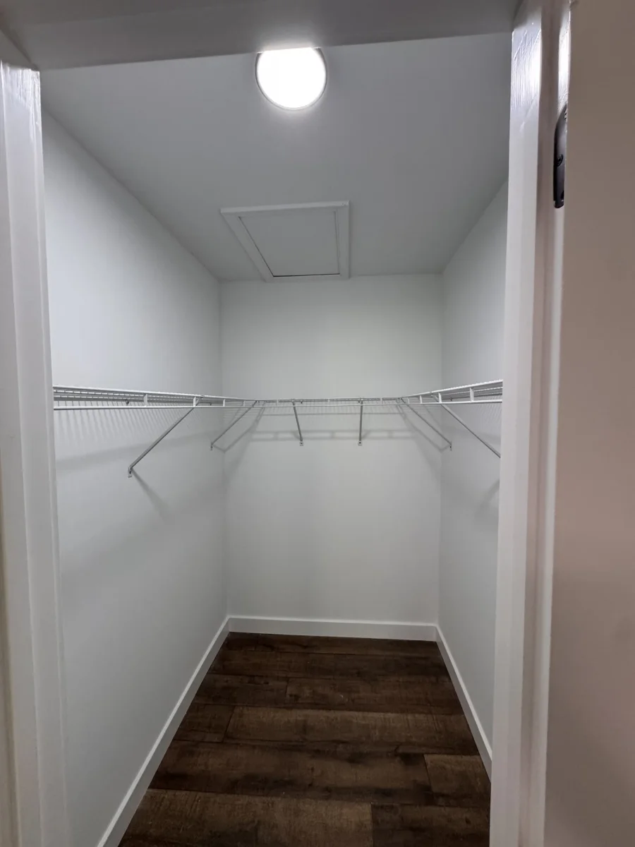 Walk-in closet with wire shelving